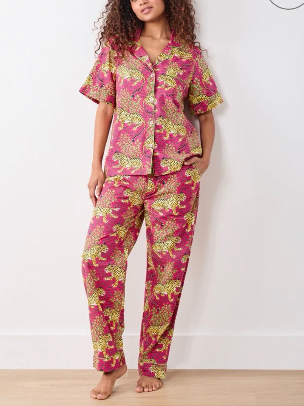 Printfresh Pink & Yellow Leopard-Print Button Pajama set